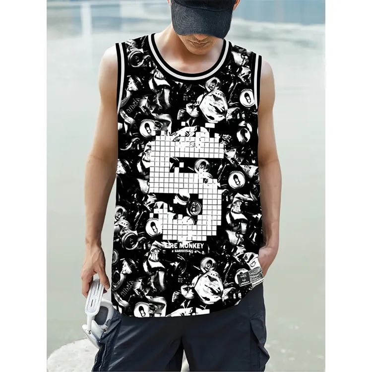 FireMonkey Basketball Jersey Unisex Pixel Black-3