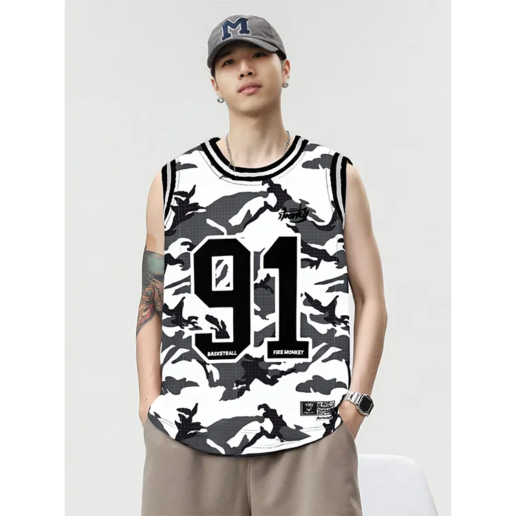 FireMonkey Basketball Jersey Unisex Camouflage Gray-3