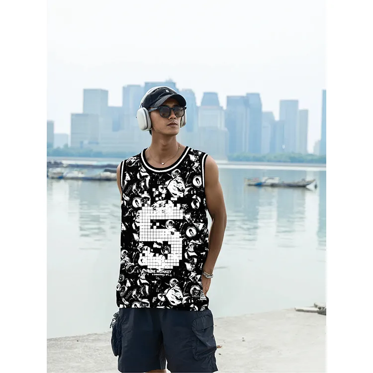 FireMonkey Basketball Jersey Unisex Pixel Black-2