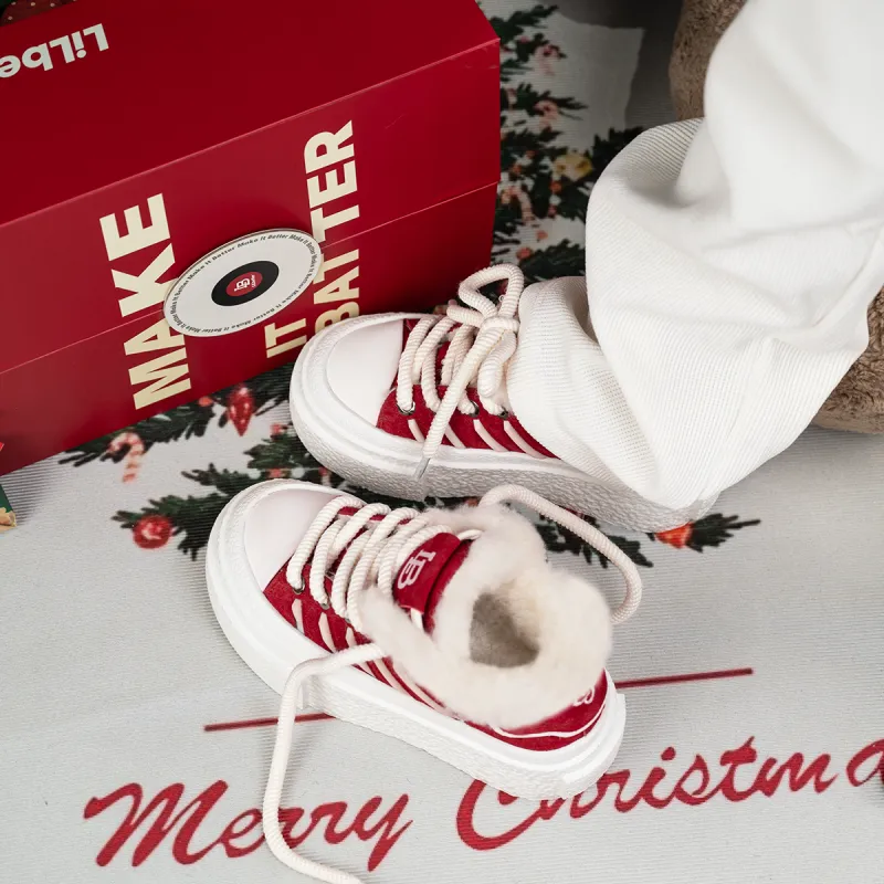 Lilbetter Christmas Red Collection Lightweight Coverage Low Top Furry Skateboard Shoes Women's-3