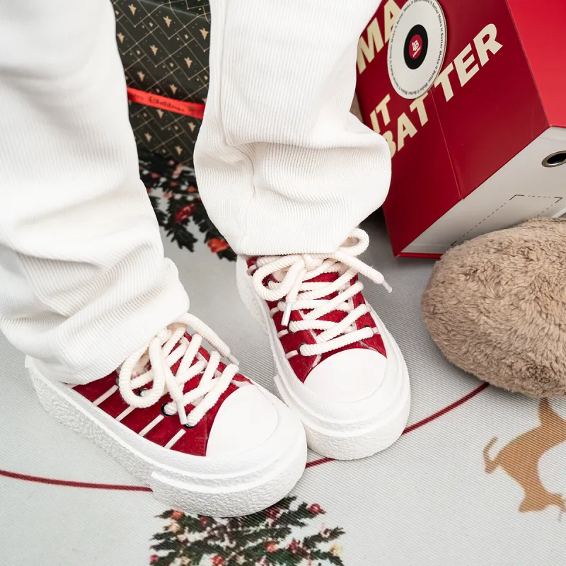 Lilbetter Christmas Red Collection Lightweight Coverage Low Top Furry Skateboard Shoes Women's-4