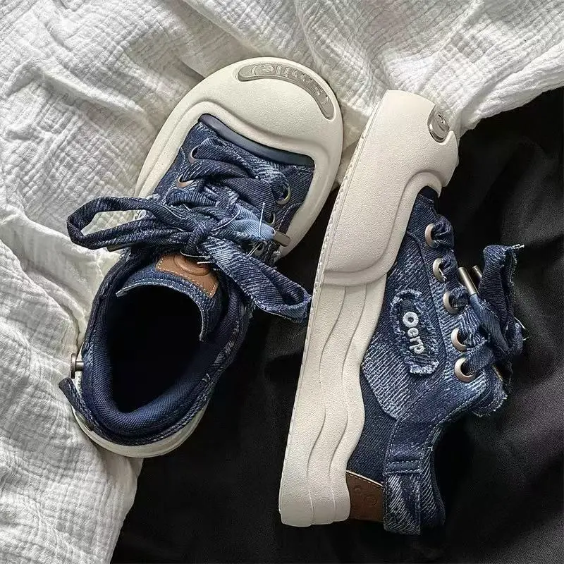 Mr.shang Abrasion Resistant Low Top Canvas Shoes Unisex Denim Blue-3