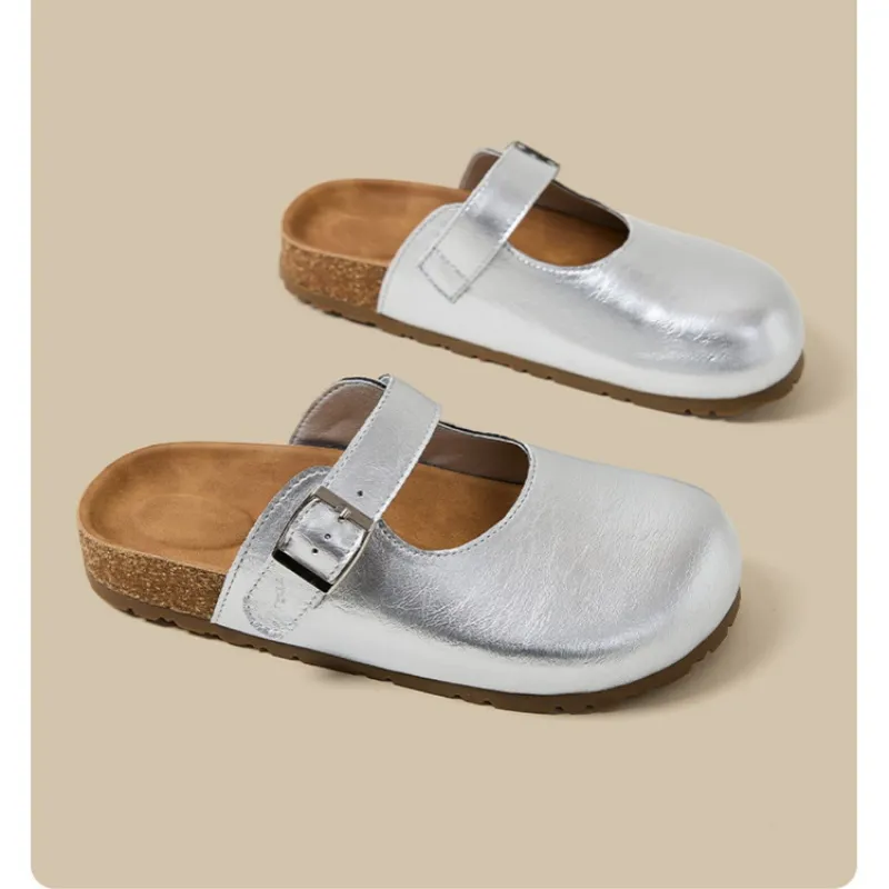 Mr.shang Abrasion Resistant Closed Toe Slippers Women's Silver-2