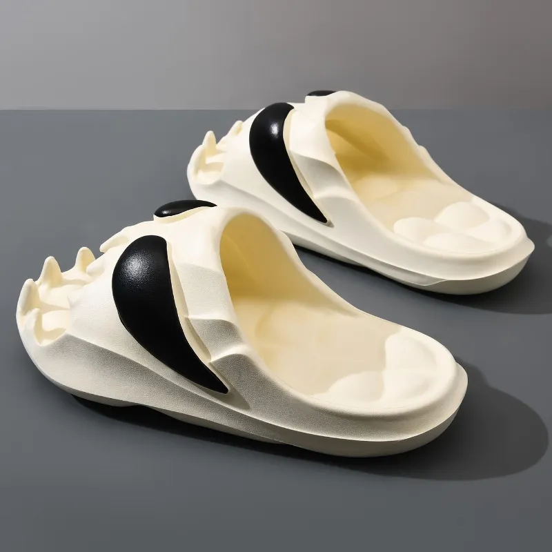 Mr.shang Slide Slippers Unisex White Black-2