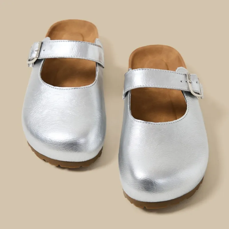 Mr.shang Abrasion Resistant Closed Toe Slippers Women's Silver-3