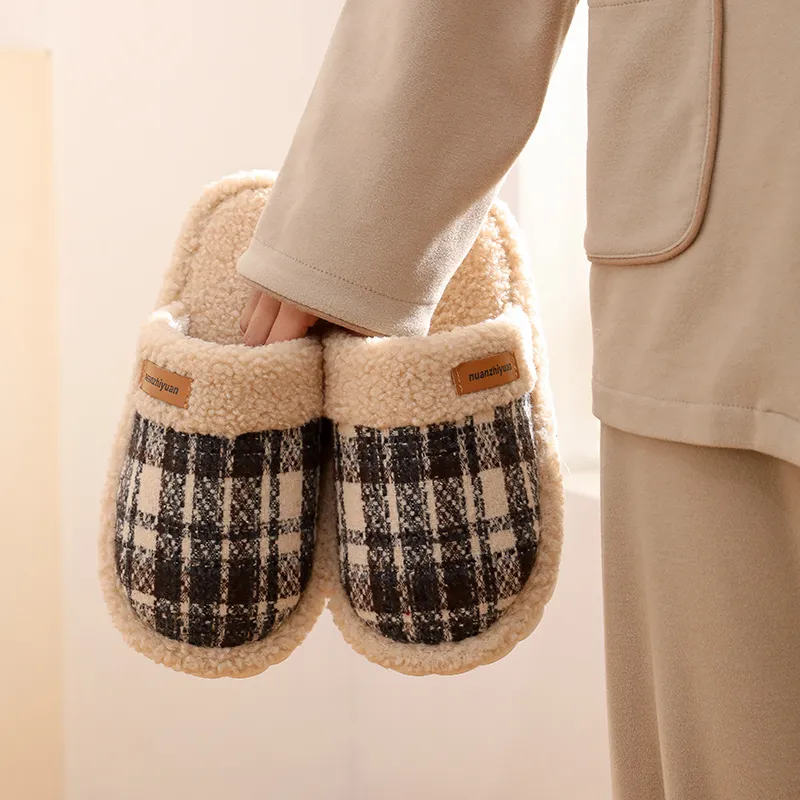 Cotton Slippers For Fall And Winter Indoor Unisex Slip Resistant Fleece Lined Warm Couple's Floor Cotton Slippers-7