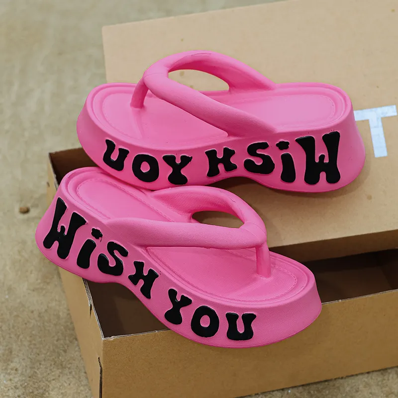 Warm Edge Fashion Flip Flops For Women's Summer Outerwear Trendy Platform Height Increasing Versatile Beach Slippers-3