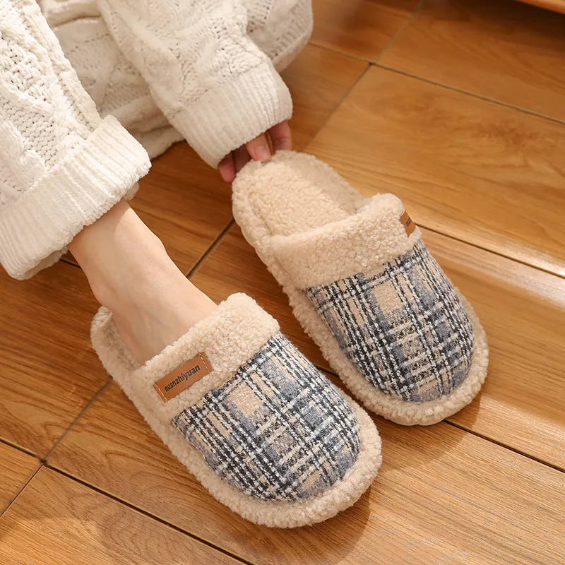 Cotton Slippers For Fall And Winter Indoor Unisex Slip Resistant Fleece Lined Warm Couple's Floor Cotton Slippers-14