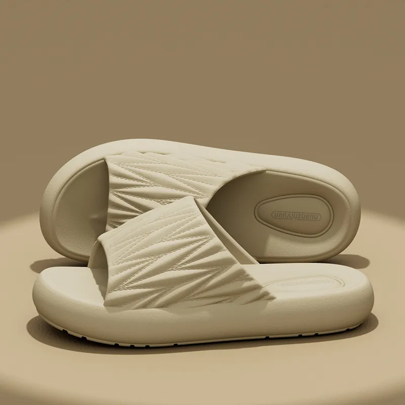 Warm Edge Pleated Slippers Summer Home Indoor Minimalist Style Slip Resistant Couple Bathroom Bathing Home Slippers-13