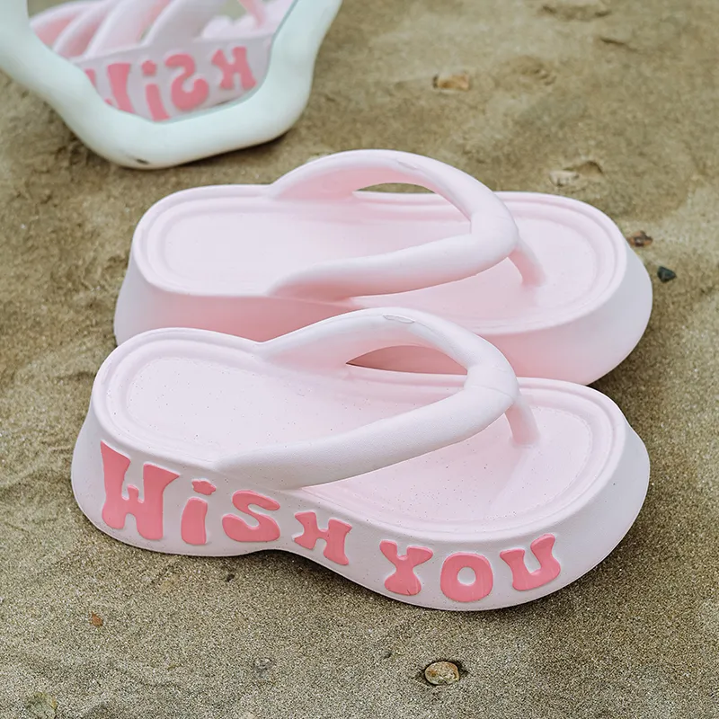 Warm Edge Fashion Flip Flops For Women's Summer Outerwear Trendy Platform Height Increasing Versatile Beach Slippers-10