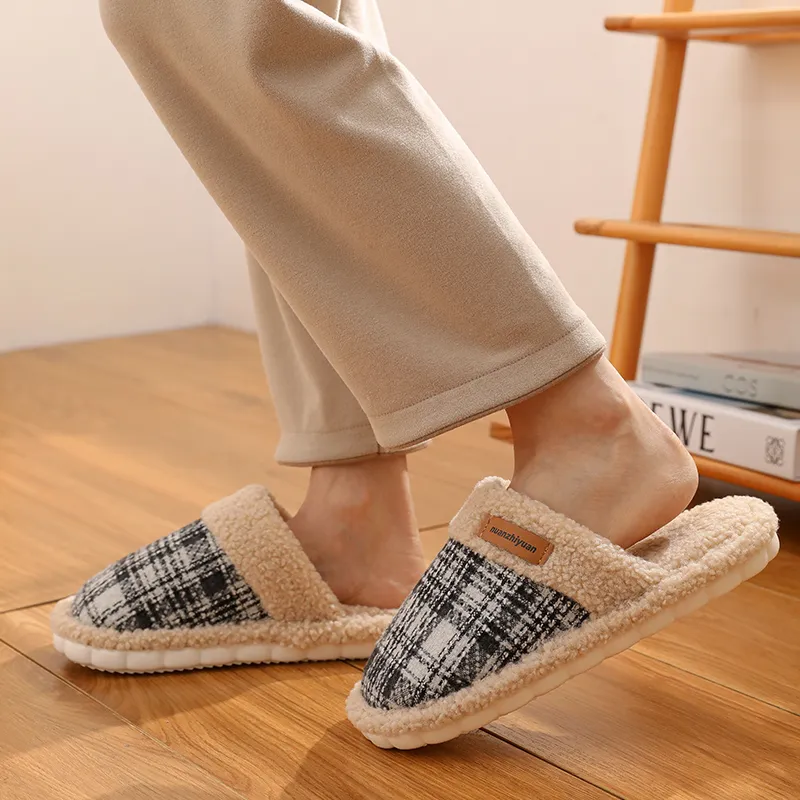 Cotton Slippers For Fall And Winter Indoor Unisex Slip Resistant Fleece Lined Warm Couple's Floor Cotton Slippers-4