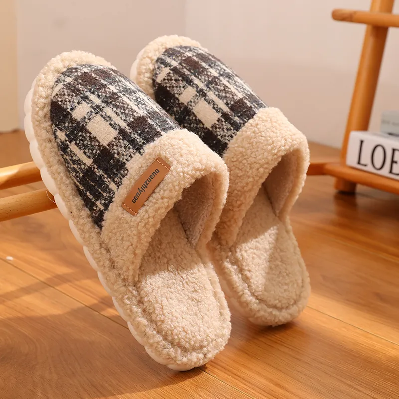 Cotton Slippers For Fall And Winter Indoor Unisex Slip Resistant Fleece Lined Warm Couple's Floor Cotton Slippers-8