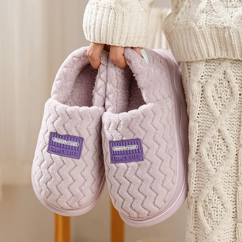 Warm Edge Unisex Minimalist Style Home Indoor Fall And Winter Slip Resistant Fleece Lined Warm Couple Padded Shoes-8