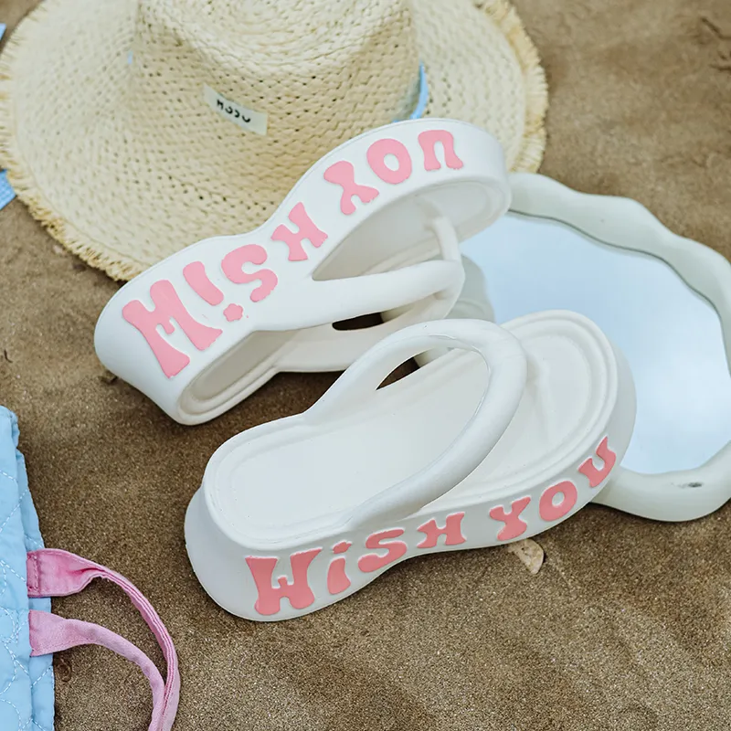 Warm Edge Fashion Flip Flops For Women's Summer Outerwear Trendy Platform Height Increasing Versatile Beach Slippers-5