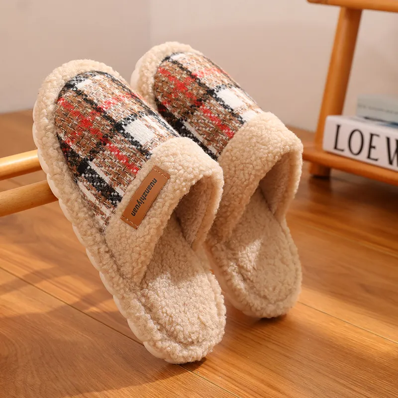Cotton Slippers For Fall And Winter Indoor Unisex Slip Resistant Fleece Lined Warm Couple's Floor Cotton Slippers-18