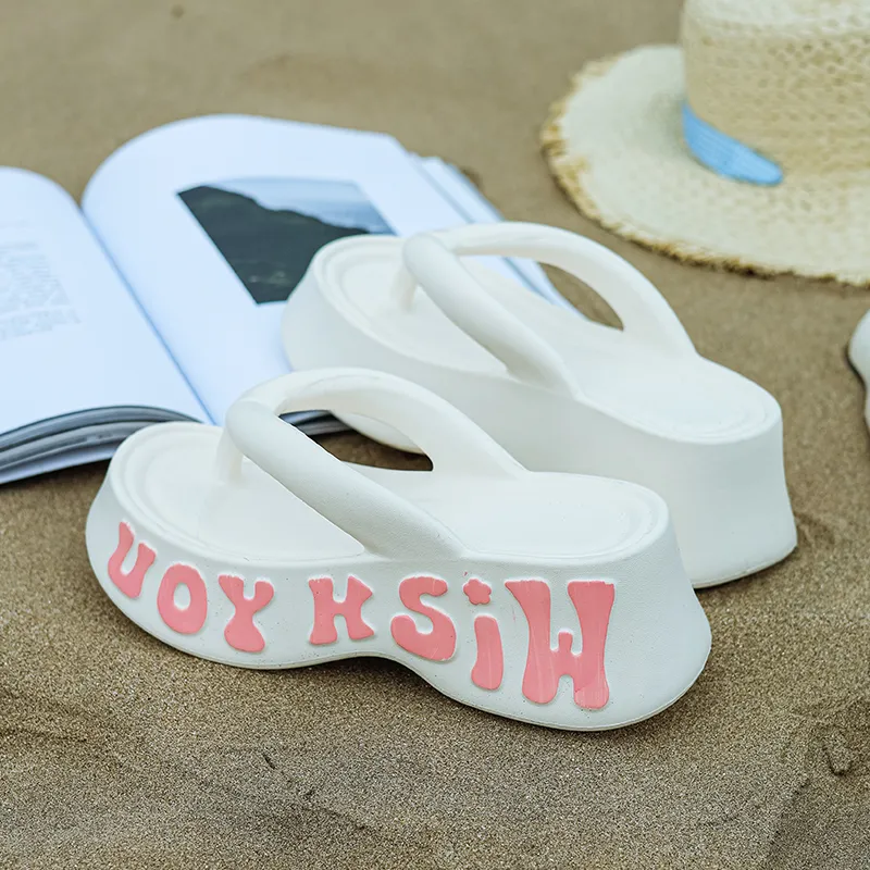 Warm Edge Fashion Flip Flops For Women's Summer Outerwear Trendy Platform Height Increasing Versatile Beach Slippers-6