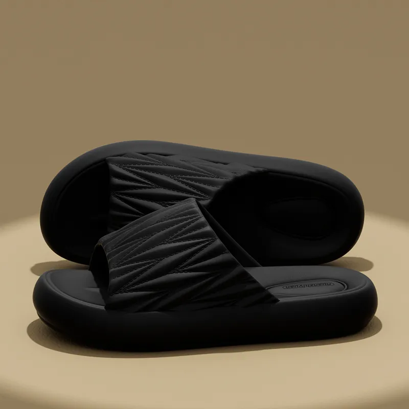 Warm Edge Pleated Slippers Summer Home Indoor Minimalist Style Slip Resistant Couple Bathroom Bathing Home Slippers-4
