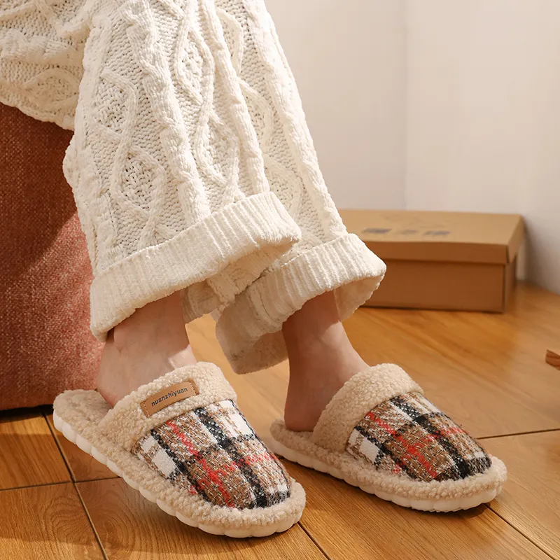 Cotton Slippers For Fall And Winter Indoor Unisex Slip Resistant Fleece Lined Warm Couple's Floor Cotton Slippers-19
