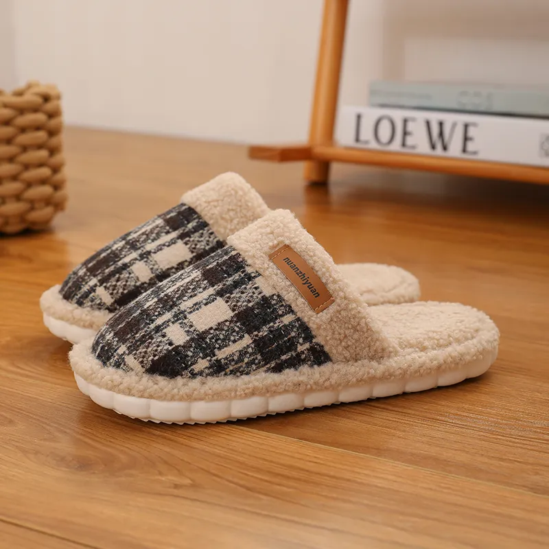 Cotton Slippers For Fall And Winter Indoor Unisex Slip Resistant Fleece Lined Warm Couple's Floor Cotton Slippers-6