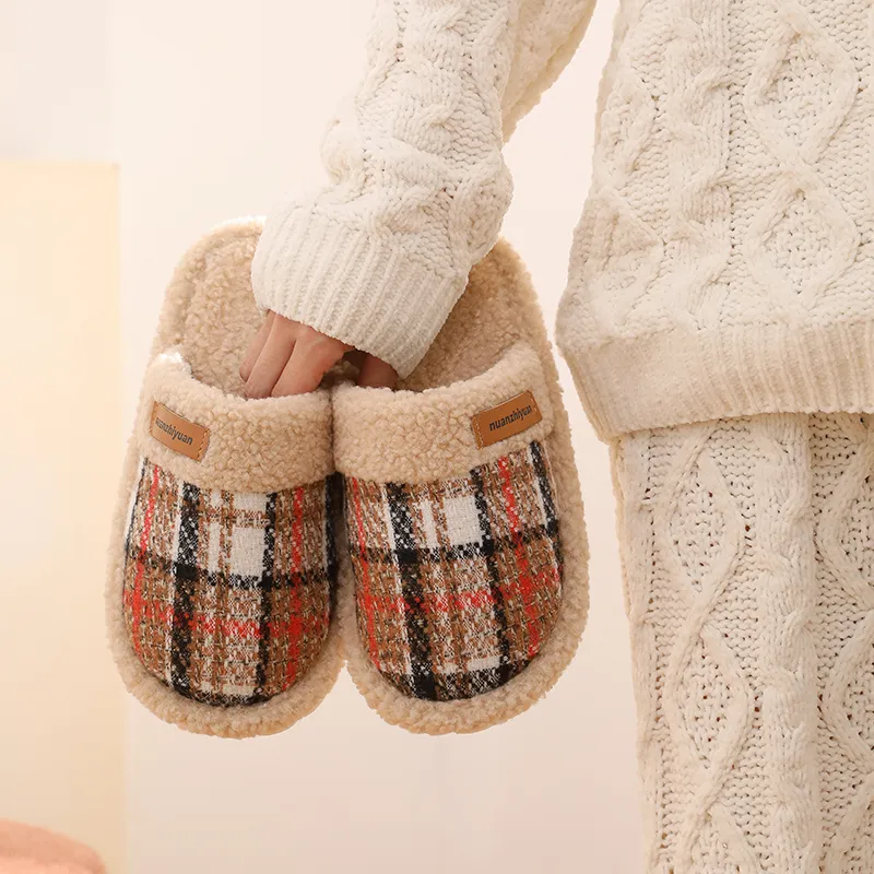 Cotton Slippers For Fall And Winter Indoor Unisex Slip Resistant Fleece Lined Warm Couple's Floor Cotton Slippers-17