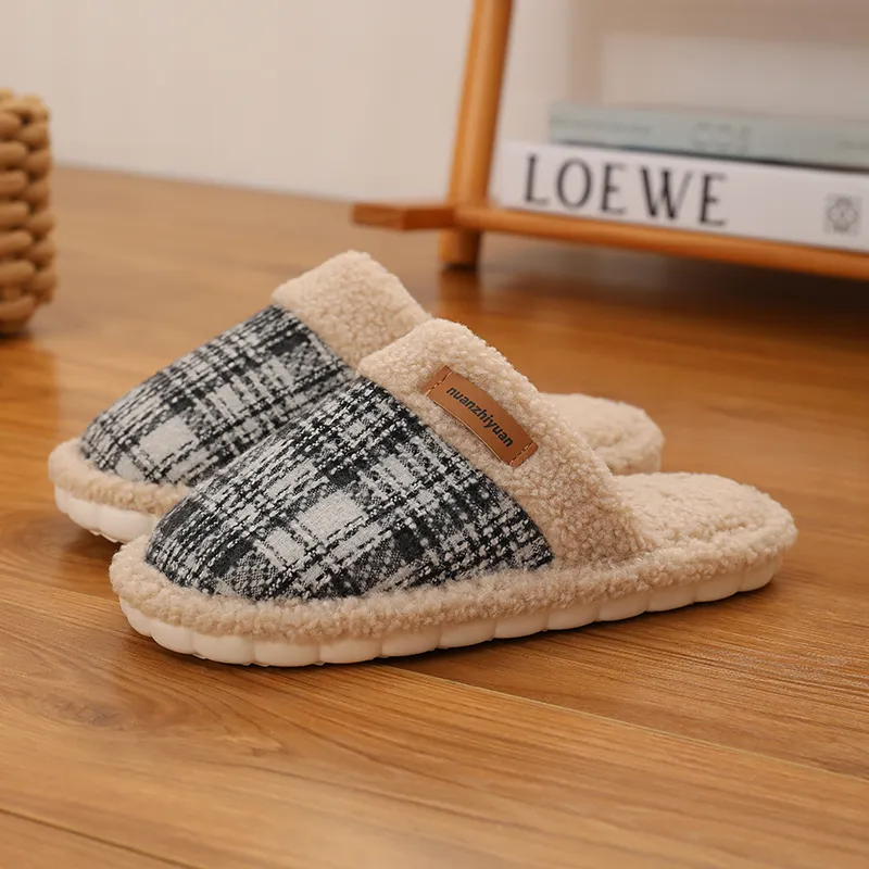 Cotton Slippers For Fall And Winter Indoor Unisex Slip Resistant Fleece Lined Warm Couple's Floor Cotton Slippers-1