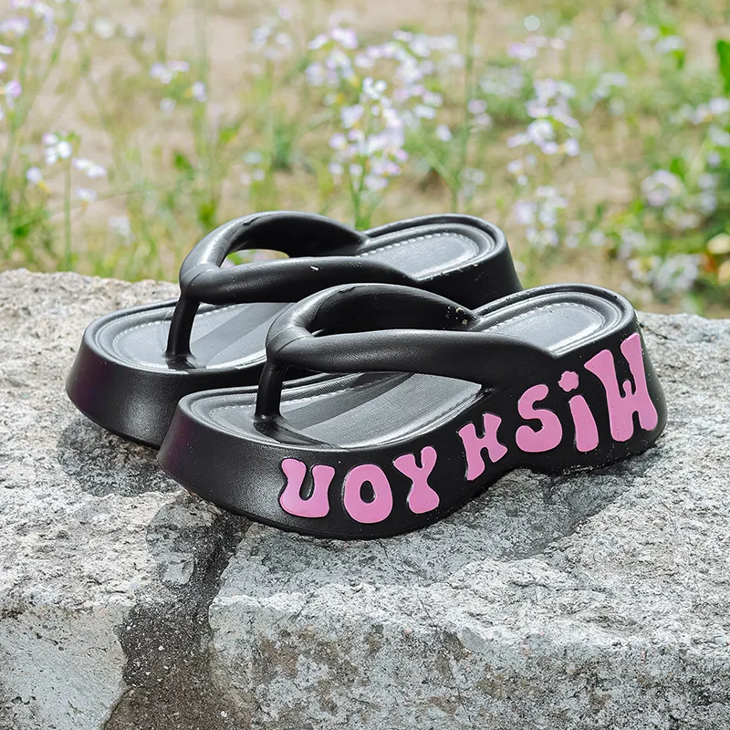 Warm Edge Fashion Flip Flops For Women's Summer Outerwear Trendy Platform Height Increasing Versatile Beach Slippers-15