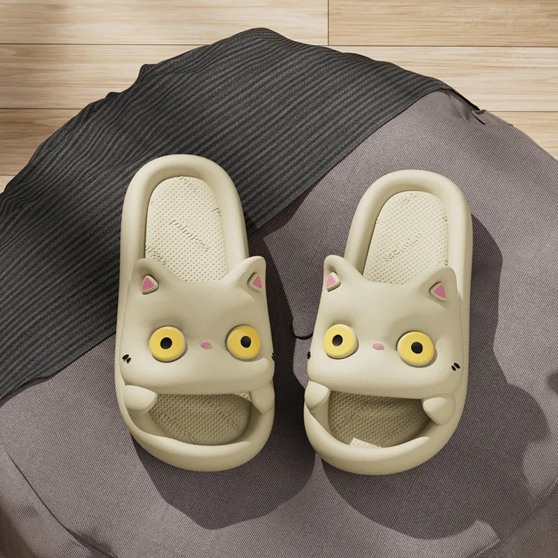 Warm Edge Women's Summer Home Indoor Cartoon Cute Kitten Soft Sole, Students Dormitory Slide Slipper-7