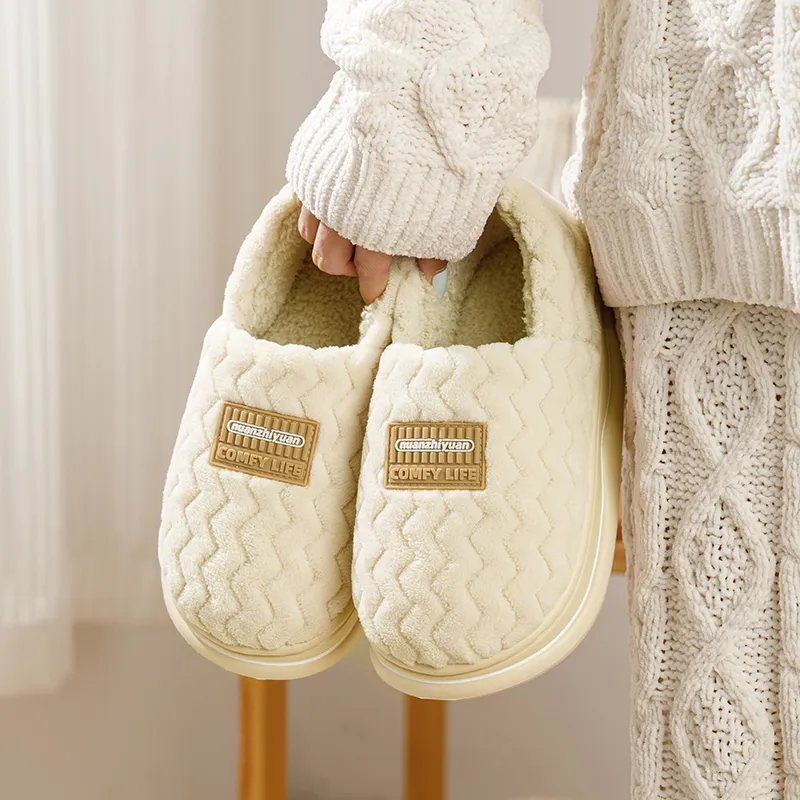 Warm Edge Unisex Minimalist Style Home Indoor Fall And Winter Slip Resistant Fleece Lined Warm Couple Padded Shoes-11