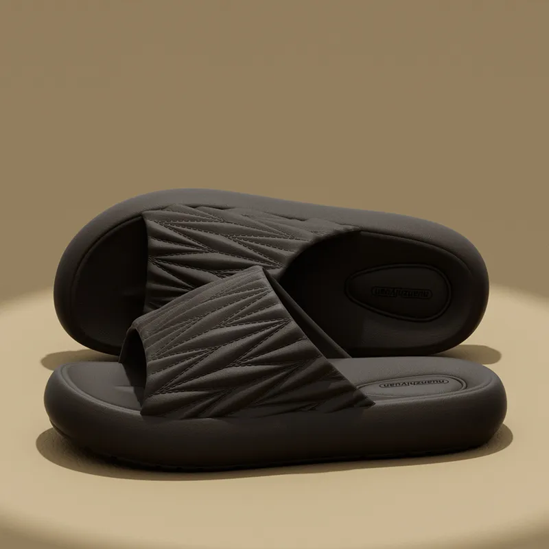 Warm Edge Pleated Slippers Summer Home Indoor Minimalist Style Slip Resistant Couple Bathroom Bathing Home Slippers-7