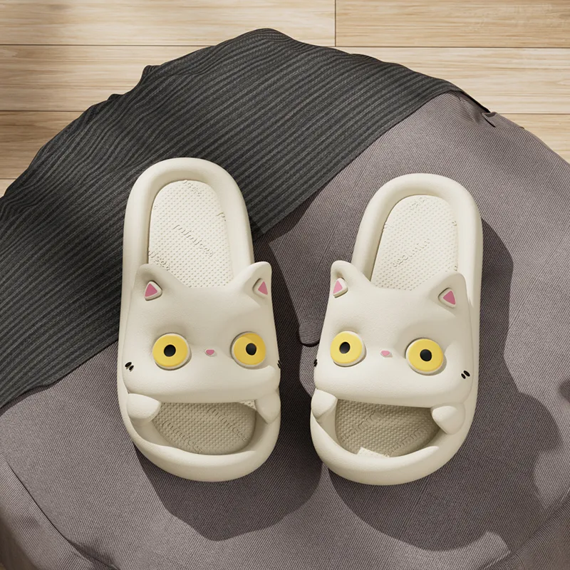 Warm Edge Women's Summer Home Indoor Cartoon Cute Kitten Soft Sole, Students Dormitory Slide Slipper-1