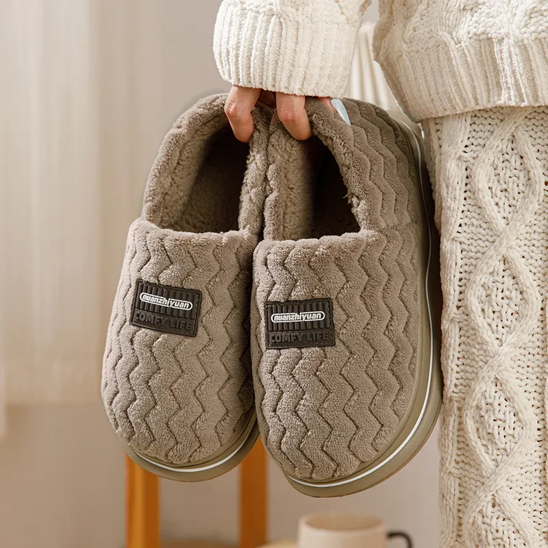 Warm Edge Unisex Minimalist Style Home Indoor Fall And Winter Slip Resistant Fleece Lined Warm Couple Padded Shoes-17