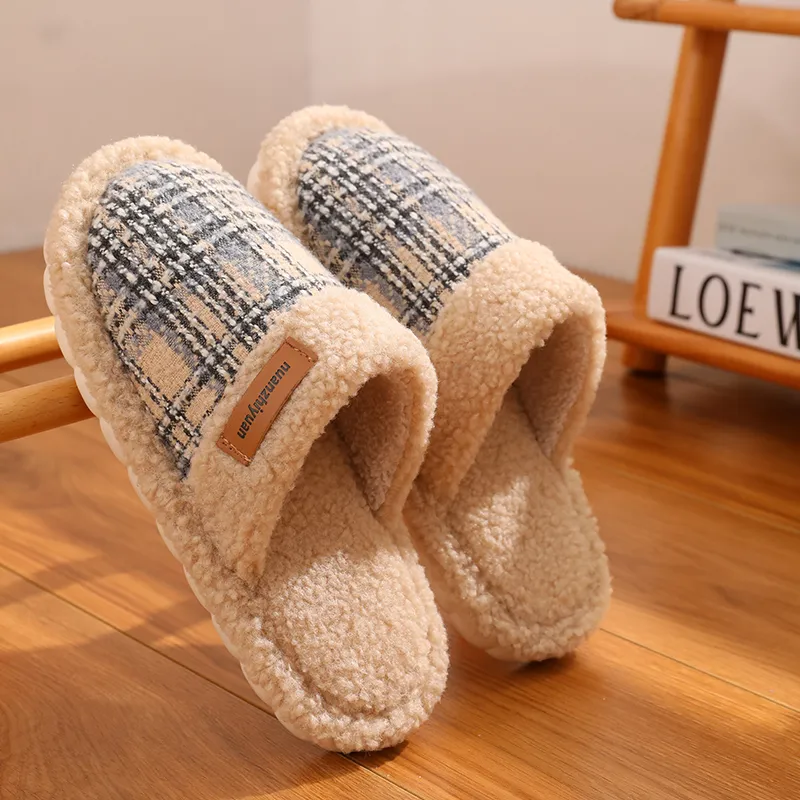 Cotton Slippers For Fall And Winter Indoor Unisex Slip Resistant Fleece Lined Warm Couple's Floor Cotton Slippers-13