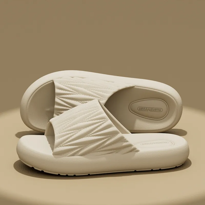 Warm Edge Pleated Slippers Summer Home Indoor Minimalist Style Slip Resistant Couple Bathroom Bathing Home Slippers-10