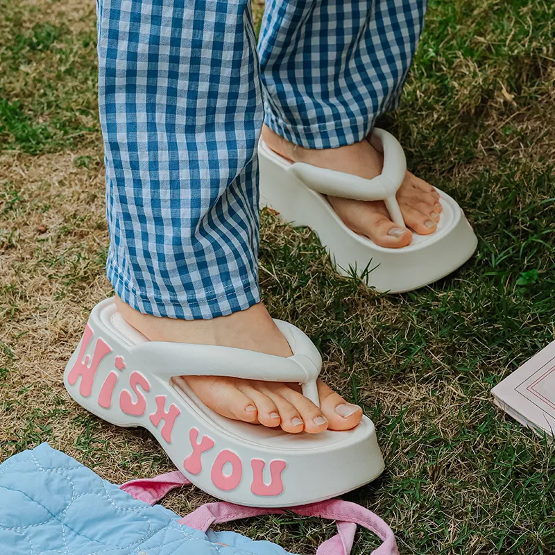 Warm Edge Fashion Flip Flops For Women's Summer Outerwear Trendy Platform Height Increasing Versatile Beach Slippers-7