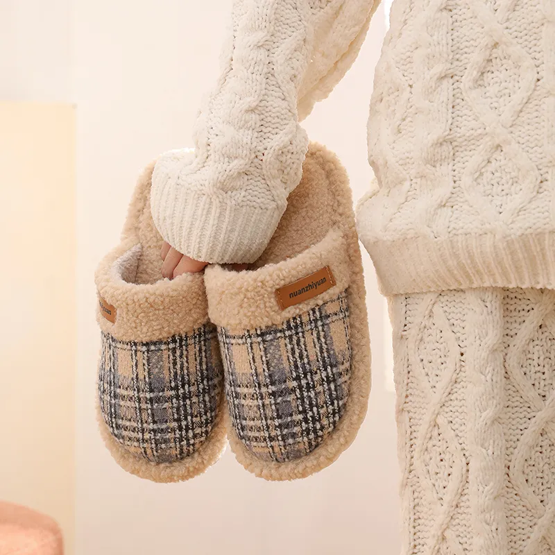 Cotton Slippers For Fall And Winter Indoor Unisex Slip Resistant Fleece Lined Warm Couple's Floor Cotton Slippers-12