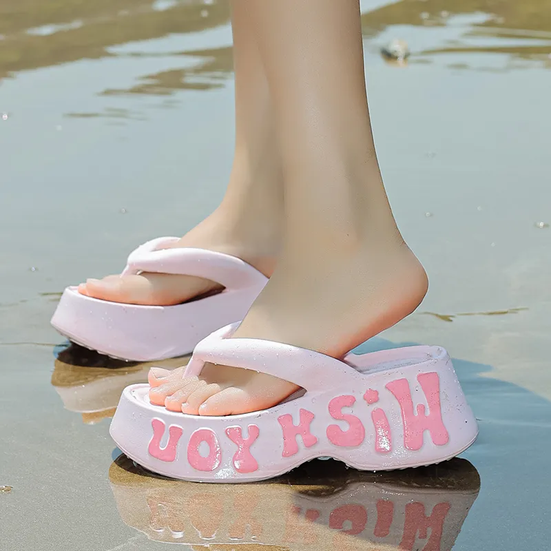 Warm Edge Fashion Flip Flops For Women's Summer Outerwear Trendy Platform Height Increasing Versatile Beach Slippers-11