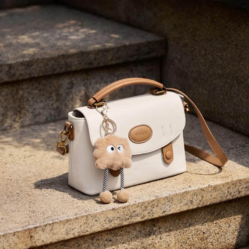 Narandu Cow Leather With Synthetic Leather Handbag Regular Women's White & Apricot-4