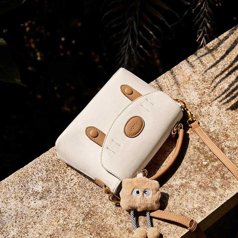 Narandu Cow Leather With Synthetic Leather Handbag Regular Women's White & Apricot-3
