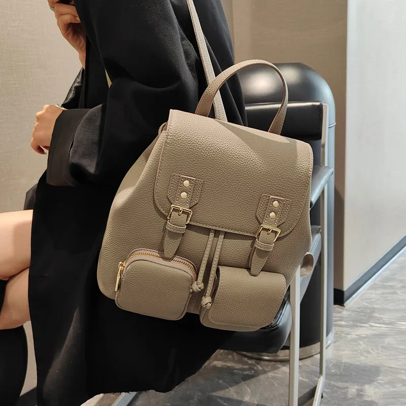 Narandu Cow Leather Backpack Medium Size Women's Elephant Grey / Midnight Black-1