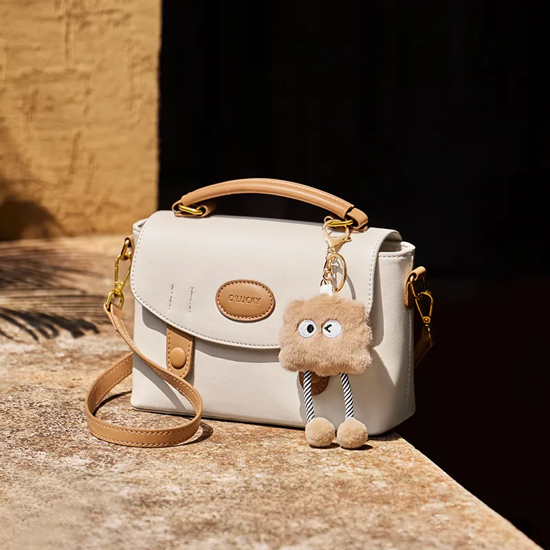 Narandu Cow Leather With Synthetic Leather Handbag Regular Women's White & Apricot-2