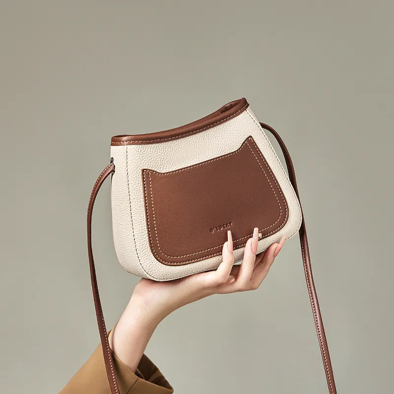 Narandu Cow Leather With Synthetic Leather Crossbody Bag, Shoulder Bag Mini Women's White & Brown/Midnight Black-1