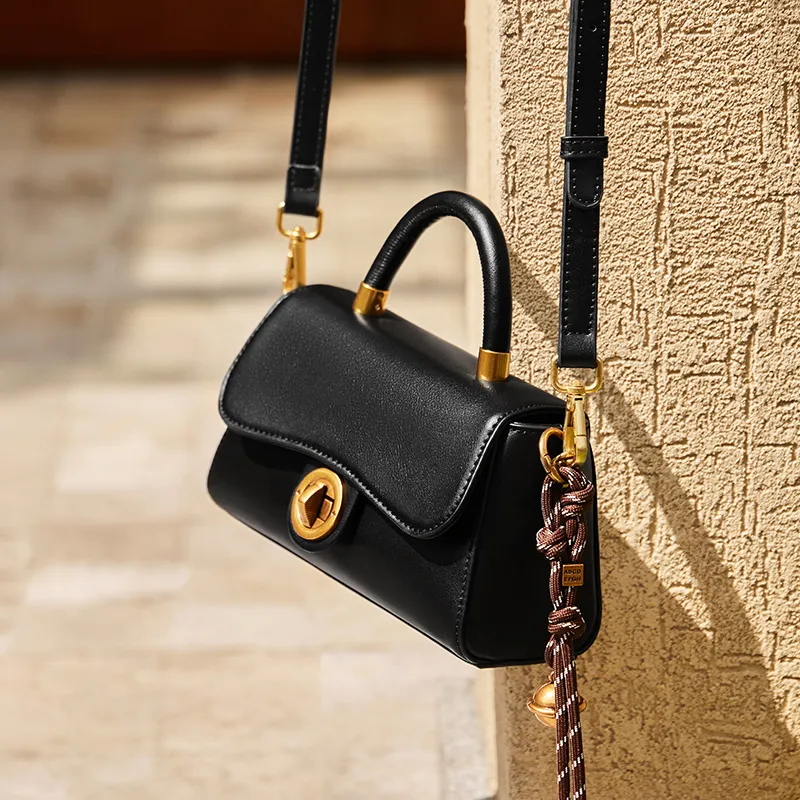 Narandu Cow Leather Shoulder Bag, Crossbody Bag, Handbag Trumpets Women's Ecru Apricot/Midnight Black-13