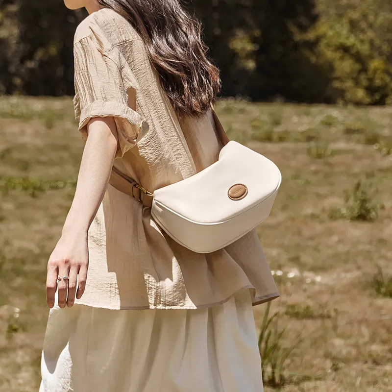 Narandu Synthetic Leather Dumpling Crescent Bag Shoulder Bag, Crossbody Bag Women's Ecru-4