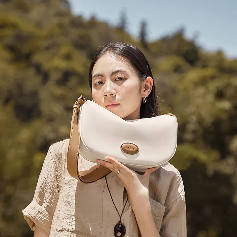 Narandu Synthetic Leather Dumpling Crescent Bag Shoulder Bag, Crossbody Bag Women's Ecru-6