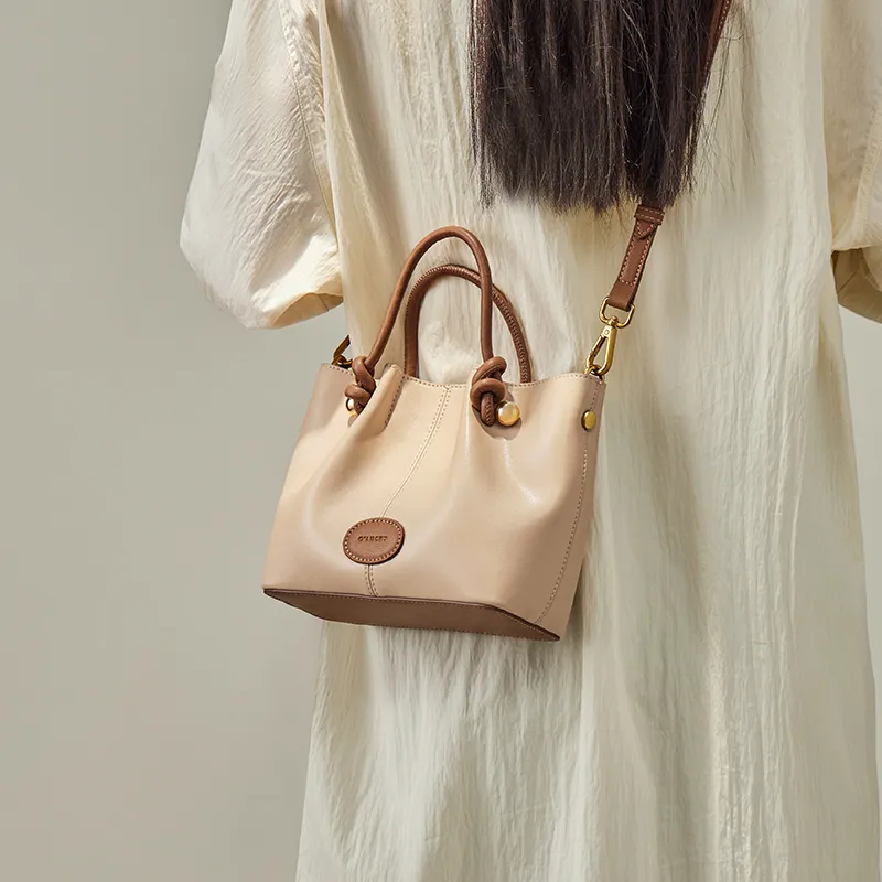Narandu Synthetic Leather One Shoulder Handbag Women's Ecru & Brown-5