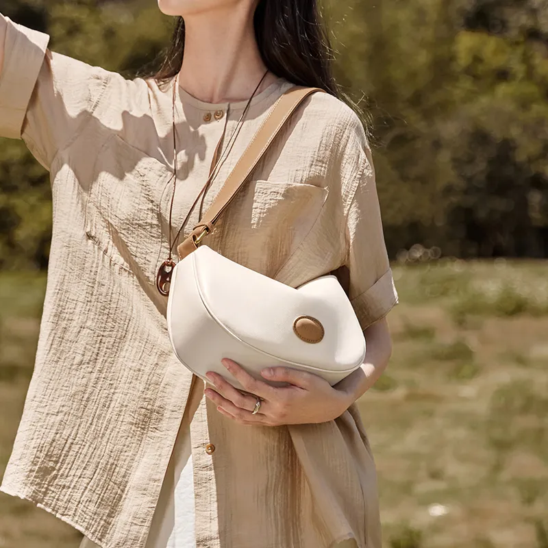 Narandu Synthetic Leather Dumpling Crescent Bag Shoulder Bag, Crossbody Bag Women's Ecru-5