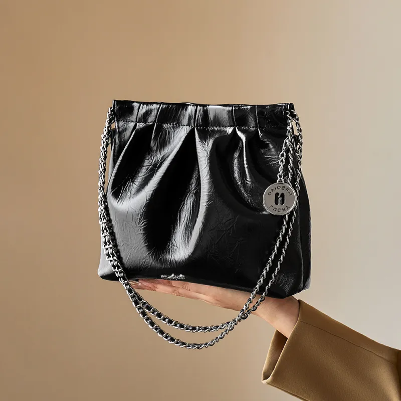 Narandu Synthetic Leather Bucket Bag Shoulder Bag Hobo Bag Regular Women's Midnight Black/Ecru-5