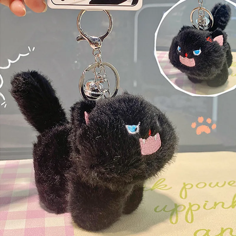 Narandu Plush Bag Accessory Unisex Black Fluffy Shocked Cat/White Fluffy Shocked Cat-2