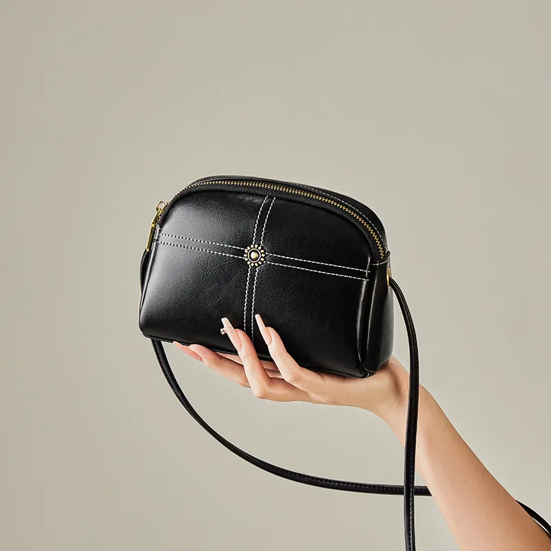 Narandu Cow Leather Cell Phone Pouch, Shoulder Bag, Crossbody Bag Mini Women's Midnight Black-1