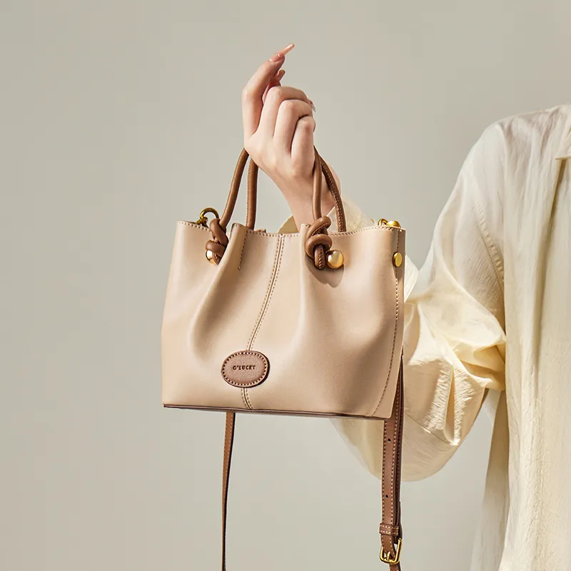 Narandu Synthetic Leather One Shoulder Handbag Women's Ecru & Brown-1